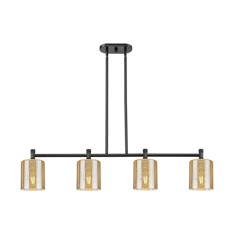 Innovations Cobbleskill 45in 4-Light Island Light | Industrial Matte Black and Mercury Glass | Kitchen Island & Dining Room | Model 434-4I-BK-G116