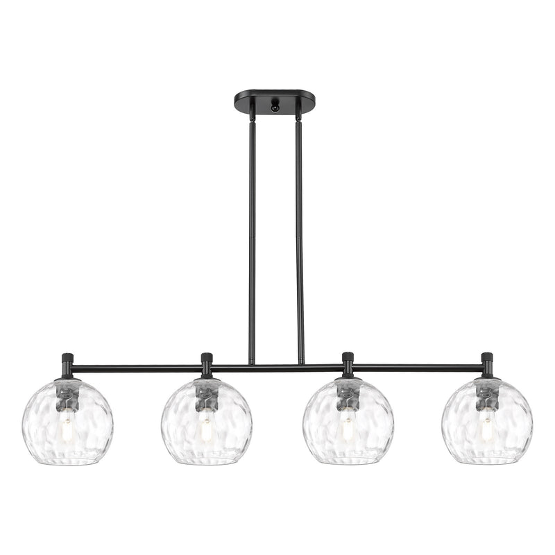 Innovations Athens 48in 4-Light Island Pendant | Industrial Matte Black and Clear Water Glass | Kitchen Island & Dining | Model 434-4I-BK-G1215-8