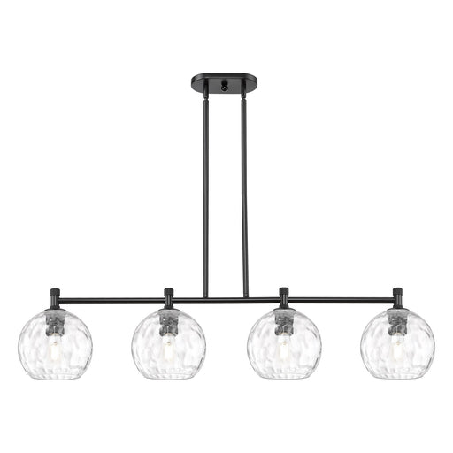 Innovations Athens 48in 4-Light Island Pendant | Industrial Matte Black and Clear Water Glass | Kitchen Island & Dining | Model 434-4I-BK-G1215-8