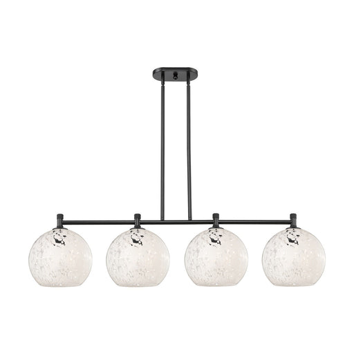 Innovations White Mouchette 50in 4-Light Island Pendant | Industrial Matte Black and White Mouchette Glass | Kitchen | Model 434-4I-BK-G1216-10WM