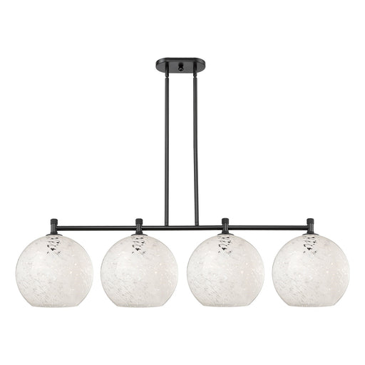 Innovations White Mouchette 52in 4-Light Island Pendant | Industrial Matte Black and White Mouchette Glass | Kitchen | Model 434-4I-BK-G1216-12WM