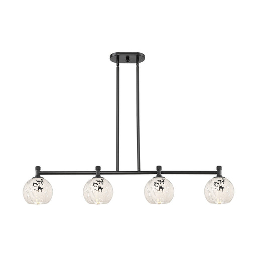 Innovations White Mouchette 46in 4-Light Island Pendant | Industrial Matte Black and White Mouchette Glass | Kitchen | Model 434-4I-BK-G1216-6WM