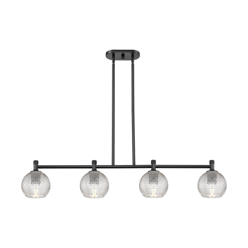 Innovations Athens 46in 4-Light Island | Industrial Matte Black and Clear Basket Weave Glass | Kitchen Island & Dining | Model 434-4I-BK-G122C-6CL