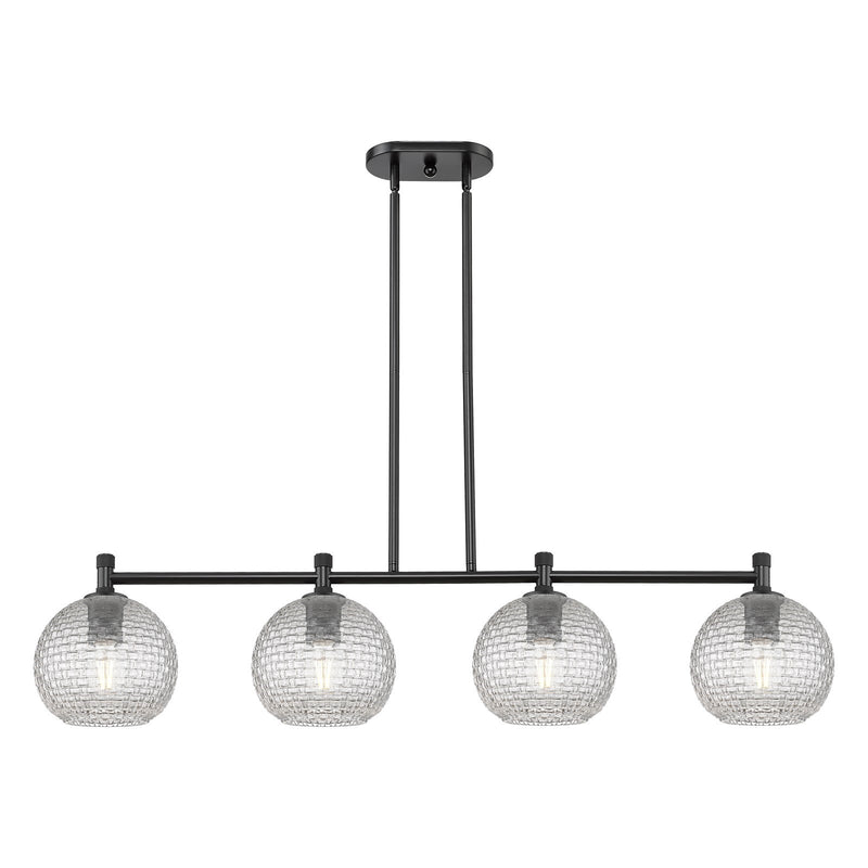 Innovations Athens 48in 4-Light Island Light | Industrial Matte Black and Clear Basket Weave Glass | Kitchen Island | Model 434-4I-BK-G122C-8CL