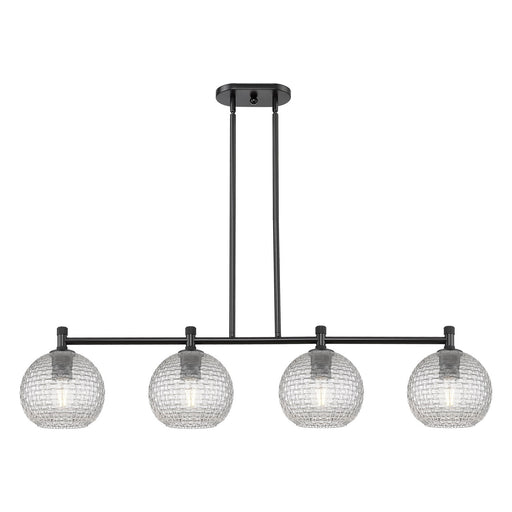 Innovations Athens 48in 4-Light Island Light | Industrial Matte Black and Clear Basket Weave Glass | Kitchen Island | Model 434-4I-BK-G122C-8CL