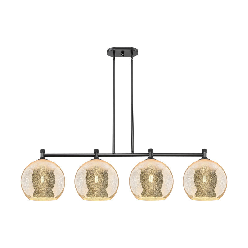 Innovations Athens 50in 4-Light Island Light | Industrial Matte Black and Mercury Glass | Kitchen Island & Dining Room | Model 434-4I-BK-G128-10