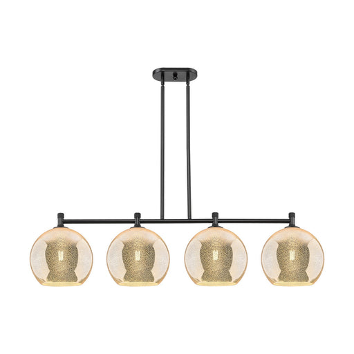 Innovations Athens 50in 4-Light Island Light | Industrial Matte Black and Mercury Glass | Kitchen Island & Dining Room | Model 434-4I-BK-G128-10