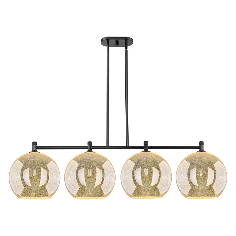 Innovations Athens 52in 4-Light Island Light | Industrial Matte Black and Mercury Glass | Kitchen Island & Dining Room | Model 434-4I-BK-G128-12