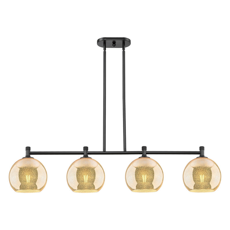 Innovations Athens 48in 4-Light Island | Industrial Matte Black and Mercury Glass | Kitchen Island & Dining Room | Model 434-4I-BK-G128-8