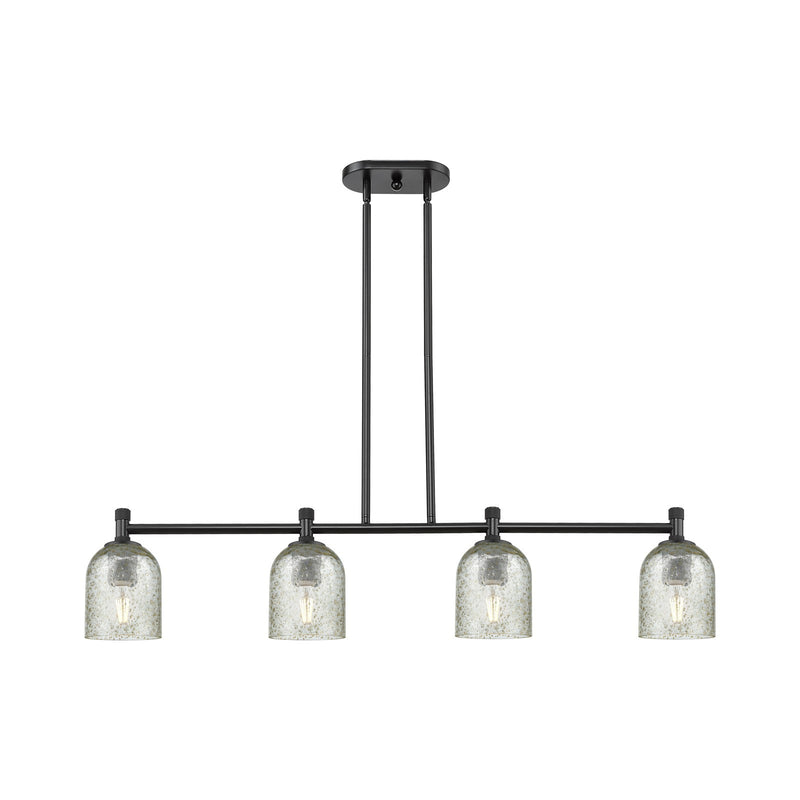 Innovations Caledonia 45in 4-Light Island | Industrial Matte Black and Mica Glass | Kitchen Island & Dining Room | Model 434-4I-BK-G259