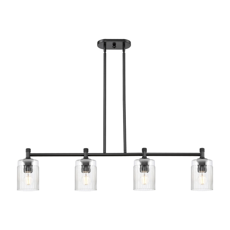 Innovations Hadley 45in 4-Light Island Light | Industrial Matte Black and Clear Glass | Kitchen Island & Dining Room | Model 434-4I-BK-G342