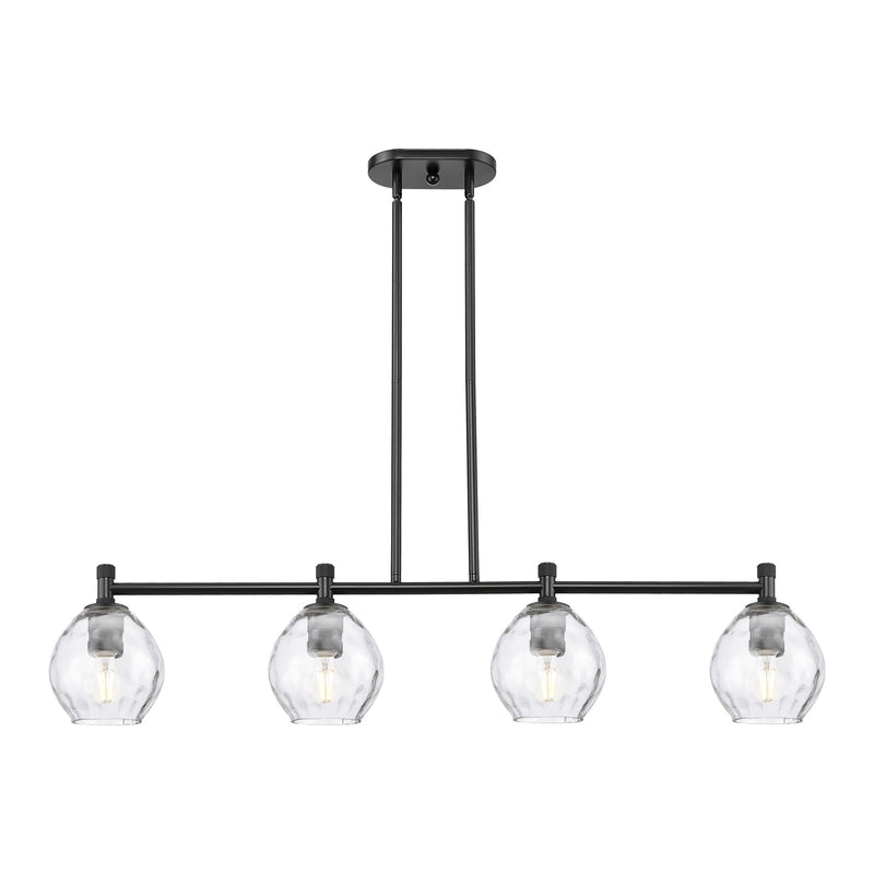 Innovations Waverly 46in 4-Light Island Light | Industrial Matte Black and Clear Glass | Kitchen Island & Dining Room | Model 434-4I-BK-G362