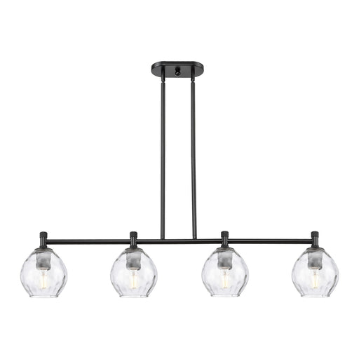 Innovations Waverly 46in 4-Light Island Light | Industrial Matte Black and Clear Glass | Kitchen Island & Dining Room | Model 434-4I-BK-G362