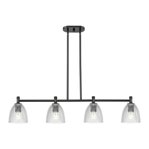 Innovations Castile 46in 4-Light Island Light | Industrial Matte Black and Clear Glass | Kitchen Island & Dining Room | Model 434-4I-BK-G382