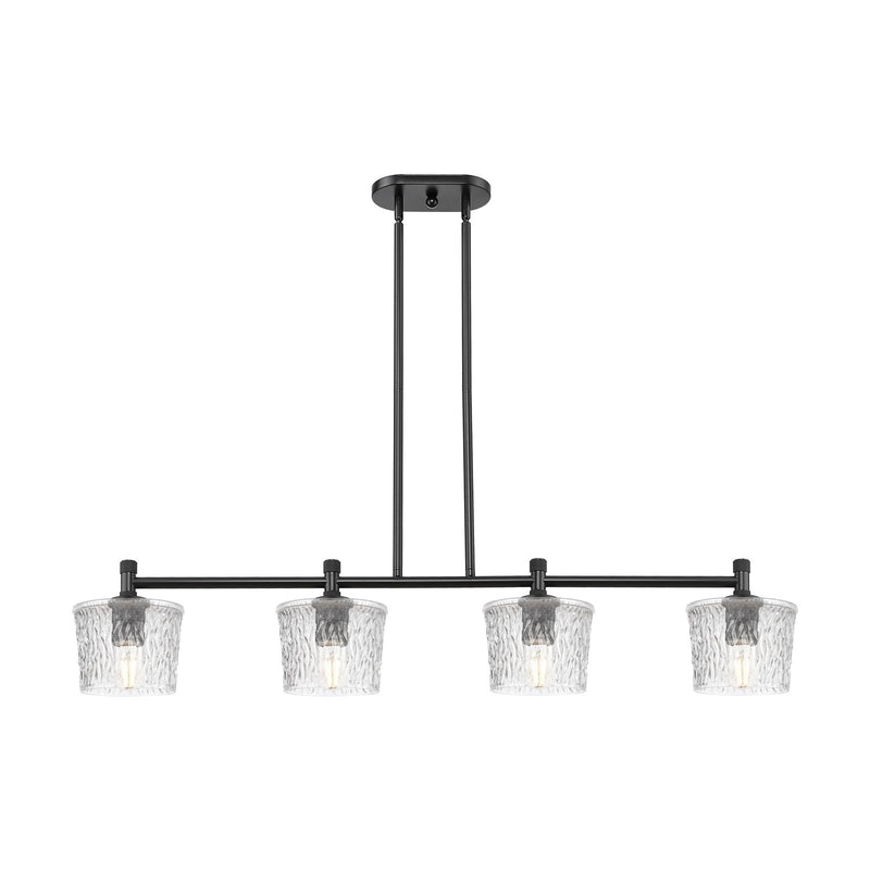 Innovations Niagara 47in 4-Light Island Light | Industrial Matte Black and Clear Glass | Kitchen Island & Dining Room | Model 434-4I-BK-G402