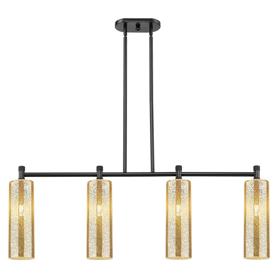 Innovations Crown Point 4Lt 12" Stem Island Light, BK/Merc - 434-4I-BK-G434-12ME