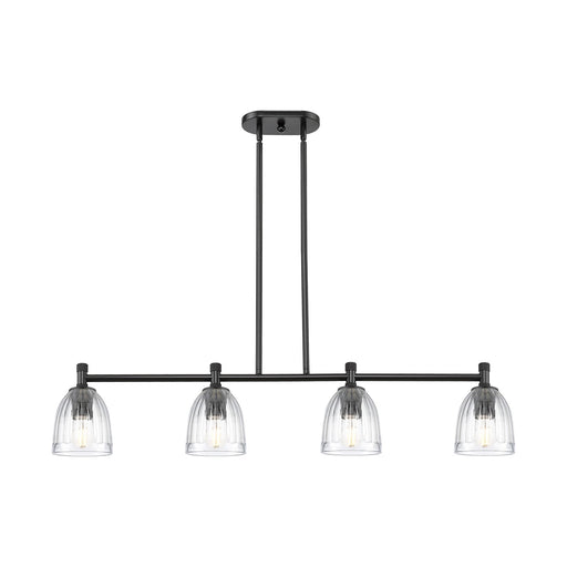 Innovations Brookfield 46in 4-Light Island Light | Industrial Matte Black and Clear Glass | Kitchen Island & Dining Room | Model 434-4I-BK-G442