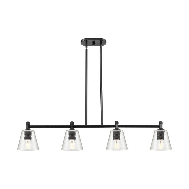 Innovations Caton 46in 4-Light Island Light | Industrial Matte Black and Frosted Glass | Kitchen Island & Dining Room | Model 434-4I-BK-G454