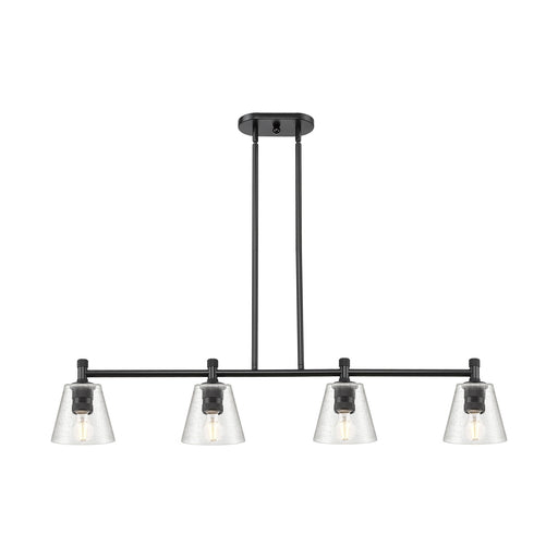 Innovations Caton 46in 4-Light Island Light | Industrial Matte Black and Frosted Glass | Kitchen Island & Dining Room | Model 434-4I-BK-G454