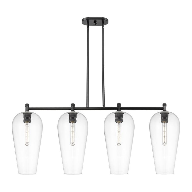 Innovations Chelsea 48in 4-Light Island | Industrial Matte Black and Clear Glass | Kitchen Island & Dining Room | Model 434-4I-BK-G456-8CL