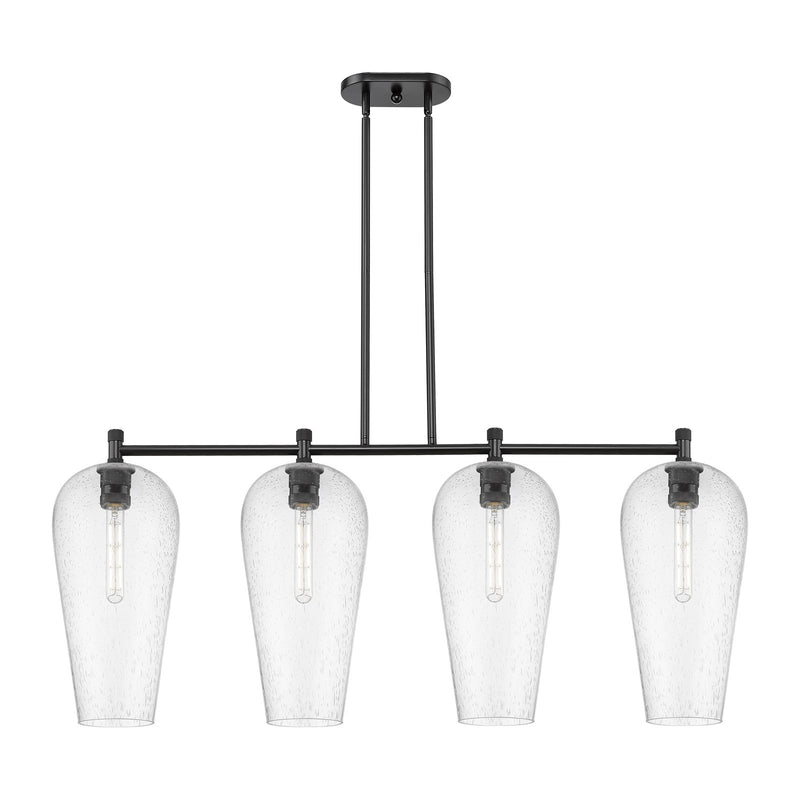 Innovations Chelsea 48in 4-Light Island | Industrial Matte Black and Seedy Glass | Kitchen Island & Dining Room | Model 434-4I-BK-G456-8SDY