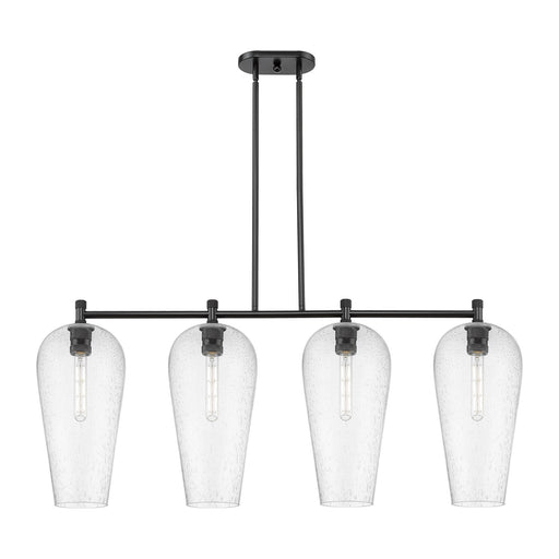 Innovations Chelsea 48in 4-Light Island | Industrial Matte Black and Seedy Glass | Kitchen Island & Dining Room | Model 434-4I-BK-G456-8SDY