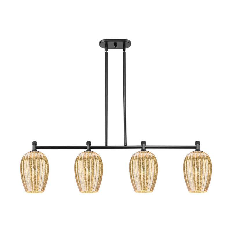 Innovations Preston Flute 46.5in 4-Light Island Light | Industrial Matte Black and Mercury Glass | Kitchen Island & Dining | Model 434-4I-BK-G457-6ME