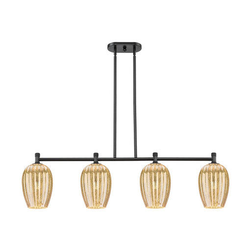 Innovations Preston Flute 46.5in 4-Light Island Light | Industrial Matte Black and Mercury Glass | Kitchen Island & Dining | Model 434-4I-BK-G457-6ME