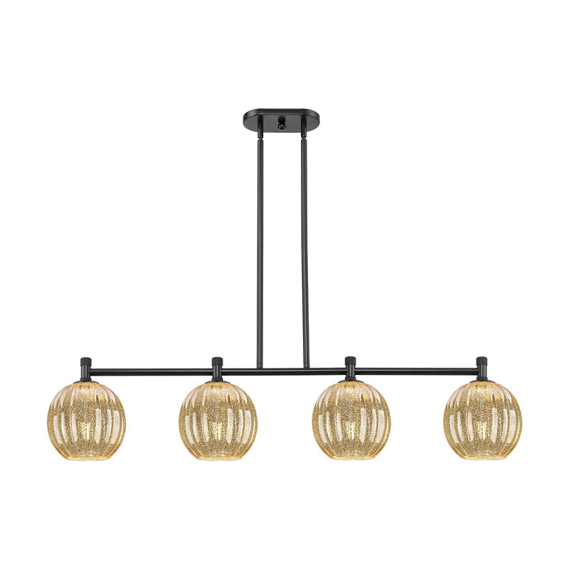 Innovations Preston Globe 47.25in 4-Light Island Light | Industrial Matte Black and Mercury Glass | Kitchen Island | Model 434-4I-BK-G458-7ME