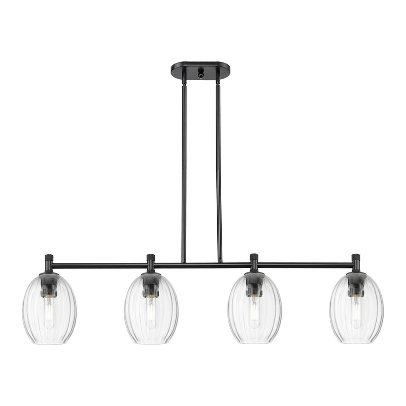 Innovations Preston Bulb 46.5in 4-Light Island Light | Industrial Matte Black and Clear Glass | Kitchen Island & Dining | Model 434-4I-BK-G459-6CL