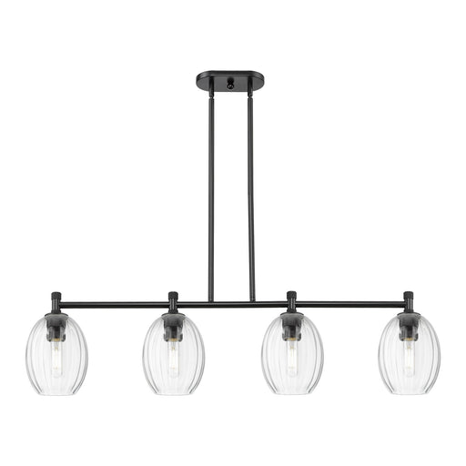 Innovations Preston Bulb 46.5in 4-Light Island Light | Industrial Matte Black and Clear Glass | Kitchen Island & Dining | Model 434-4I-BK-G459-6CL