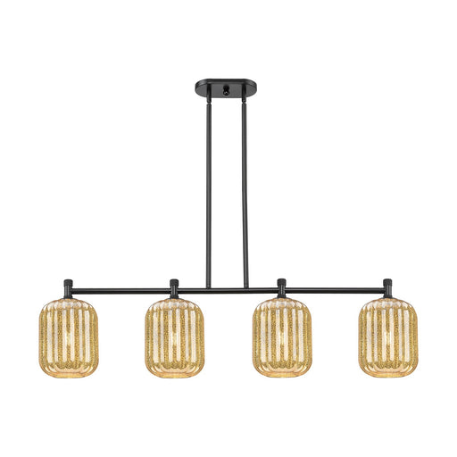 Innovations Preston Cylinder 47in 4-Light Island Light | Industrial Matte Black and Mercury Glass | Kitchen Island | Model 434-4I-BK-G460-7ME