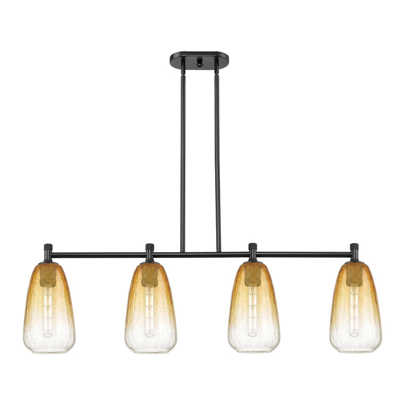 Innovations Brookhaven Almond 46in 4-Light Island Light | Industrial Matte Black and Amber Glass | Kitchen Island & Dining | Model 434-4I-BK-G480-6AM