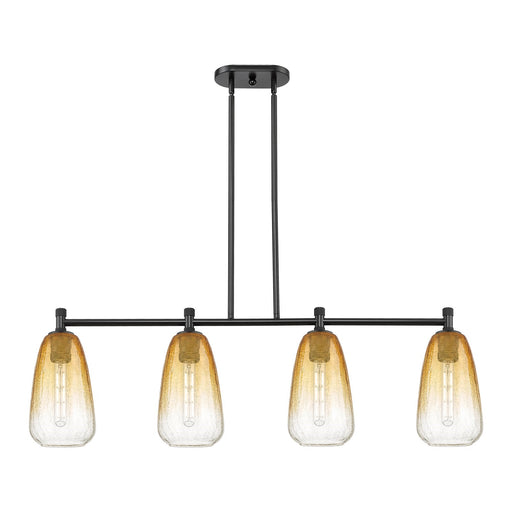 Innovations Brookhaven Almond 46in 4-Light Island Light | Industrial Matte Black and Amber Glass | Kitchen Island & Dining | Model 434-4I-BK-G480-6AM