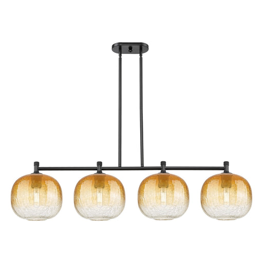 Innovations Brookhaven Sphere 51in 4-Light Island Light | Industrial Matte Black and Amber Glass | Kitchen Island | Model 434-4I-BK-G481-10AM