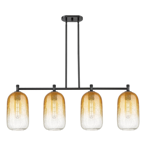 Innovations Brookhaven Cloche 47in 4-Light Island Light | Industrial Matte Black and Amber Glass | Kitchen Island & Dining | Model 434-4I-BK-G482-7AM