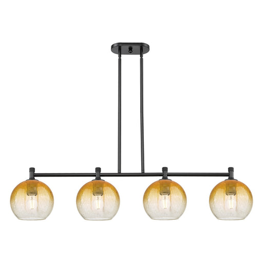 Innovations Brookhaven Globe 48in 4-Light Island Light | Industrial Matte Black and Amber Glass | Kitchen Island & Dining | Model 434-4I-BK-G483-8AM
