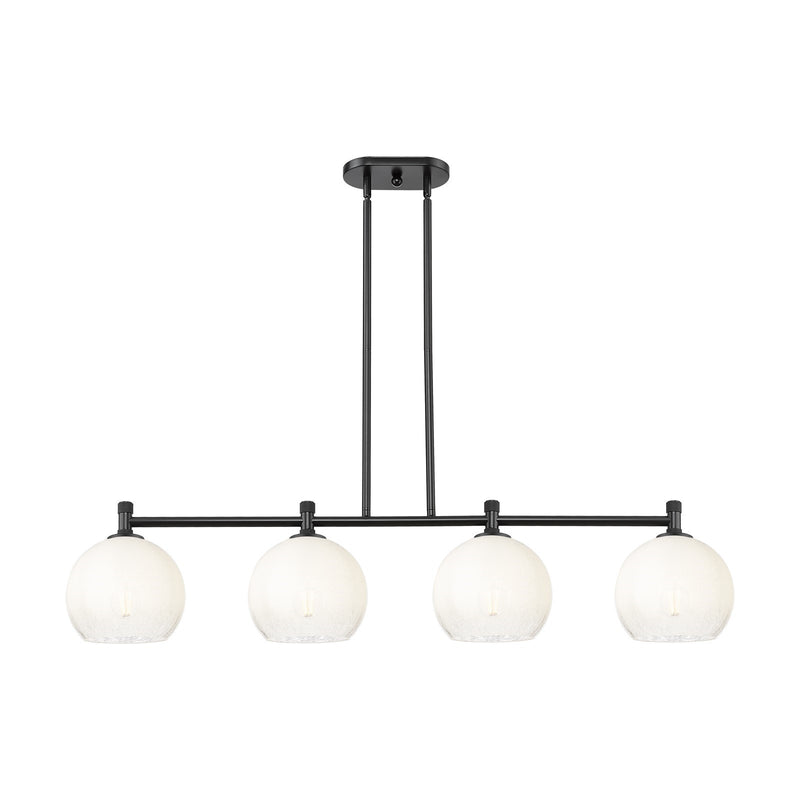 Innovations Brookhaven Globe 48in 4-Light Island Light | Industrial Matte Black and Opal Glass | Kitchen Island & Dining | Model 434-4I-BK-G483-8OP
