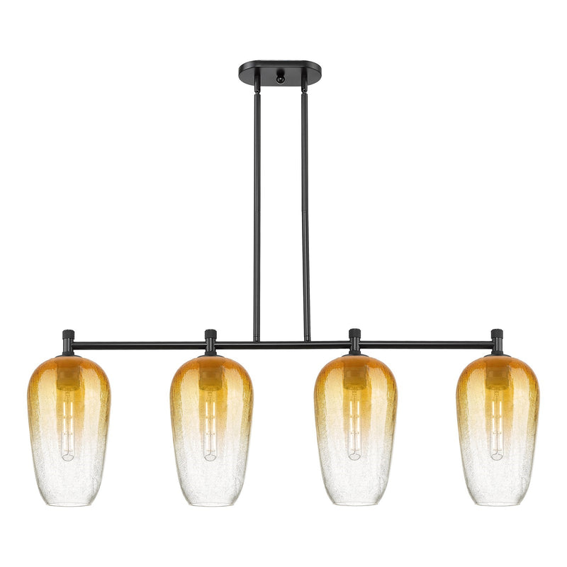 Innovations Brookhaven Flute 47in 4-Light Island Light | Industrial Matte Black and Amber Glass | Kitchen Island & Dining | Model 434-4I-BK-G484-7AM