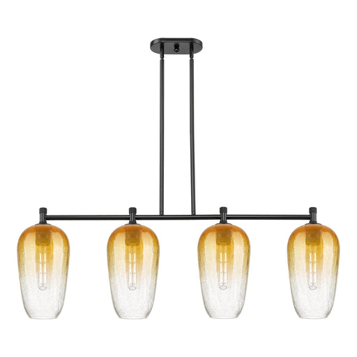 Innovations Brookhaven Flute 47in 4-Light Island Light | Industrial Matte Black and Amber Glass | Kitchen Island & Dining | Model 434-4I-BK-G484-7AM
