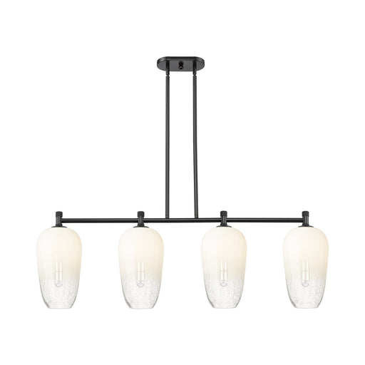 Innovations Brookhaven Flute 47in 4-Light Island Light | Industrial Matte Black and Opal Glass | Kitchen Island & Dining | Model 434-4I-BK-G484-7OP