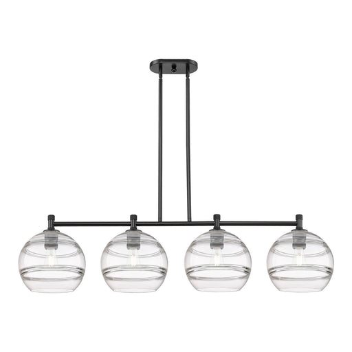 Innovations Rochester 50in 4-Light Island Light | Industrial Matte Black and Clear Glass | Kitchen Island & Dining Room | Model 434-4I-BK-G556-10CL