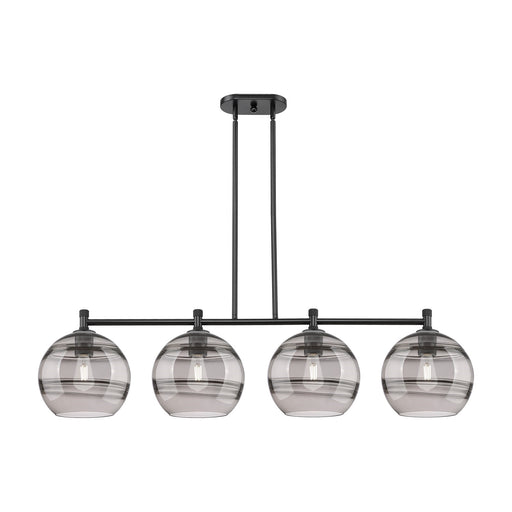Innovations Rochester 50in 4-Light Island Light | Industrial Matte Black and Light Smoke Glass | Kitchen Island & Dining | Model 434-4I-BK-G556-10SM