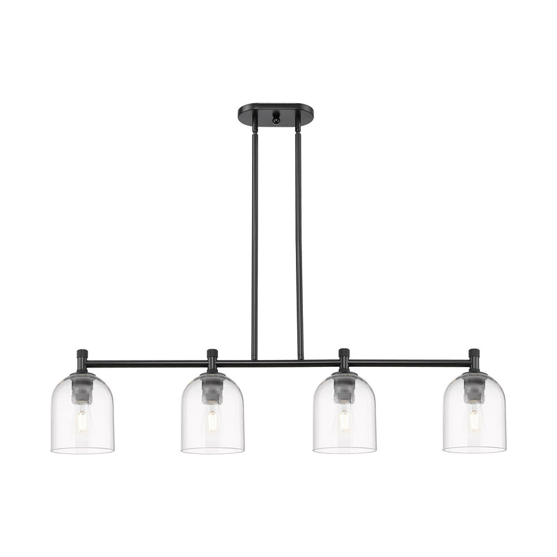 Innovations Bella 46in 4-Light Island Light | Industrial Matte Black and Clear Glass | Kitchen Island & Dining Room | Model 434-4I-BK-G558-6CL