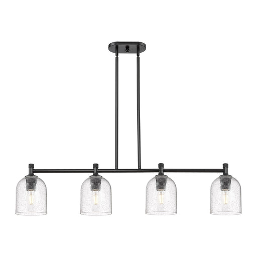 Innovations Bella 46in 4-Light Island Light | Industrial Matte Black and Seedy Glass | Kitchen Island & Dining Room | Model 434-4I-BK-G558-6SDY