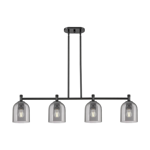 Innovations Bella 46in 4-Light Island Light | Industrial Matte Black and Light Smoke Glass | Kitchen Island & Dining Room | Model 434-4I-BK-G558-6SM
