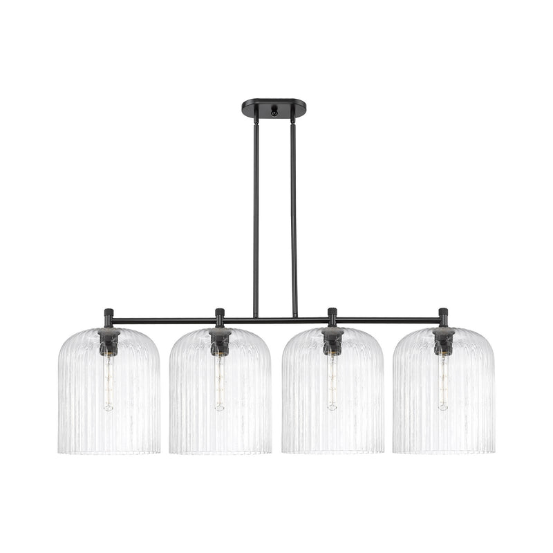 Innovations Crown Point 52in 4-Light Island Light | Industrial Matte Black and Clear Glass | Kitchen Island & Dining Room | Model 434-4I-BK-G559-12CL