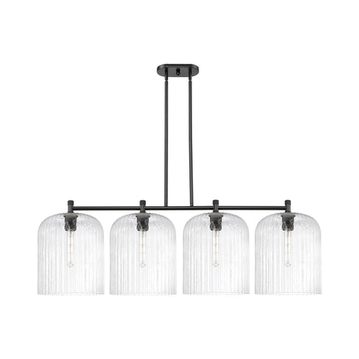 Innovations Crown Point 52in 4-Light Island Light | Industrial Matte Black and Clear Glass | Kitchen Island & Dining Room | Model 434-4I-BK-G559-12CL