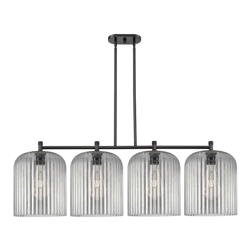 Innovations Crown Point 52in 4-Light Island Light | Industrial Matte Black and Light Smoke Glass | Kitchen Island | Model 434-4I-BK-G559-12SM