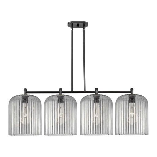 Innovations Crown Point 52in 4-Light Island Light | Industrial Matte Black and Light Smoke Glass | Kitchen Island | Model 434-4I-BK-G559-12SM